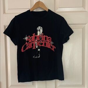 Sabrina Carpenter Black Graphic Tee with Red Logo